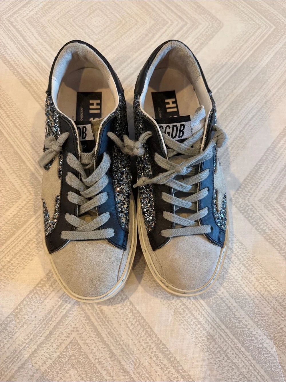 Golden Goose Deluxe Brand Hi Star Sneakers Size 35 Silver Glitter Gray Suede B